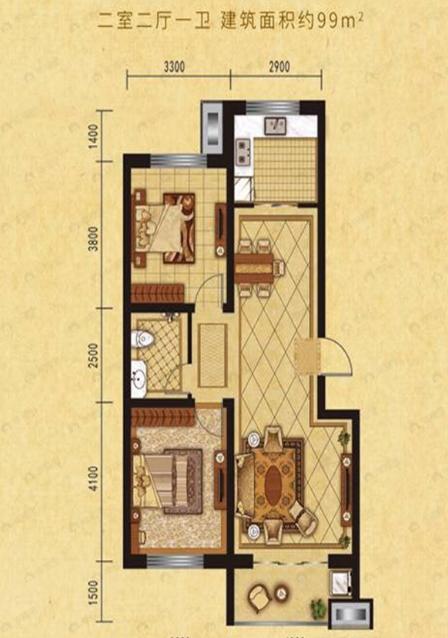 2室2厅1卫建面99平户型图