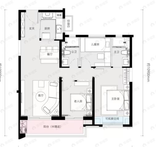 万科公园5号3室2厅2卫户型图