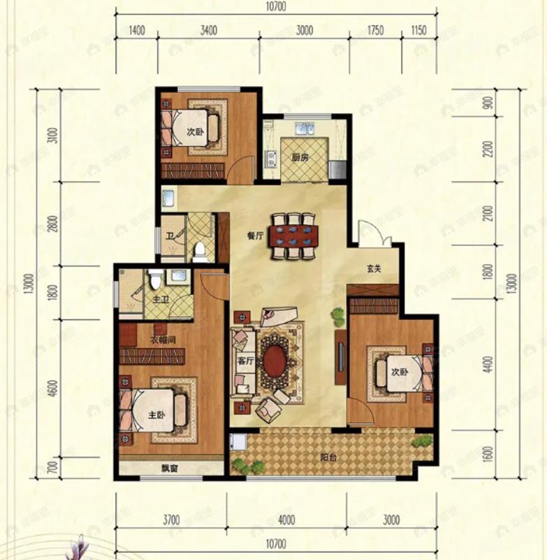 3室2厅2卫建面130平户型图