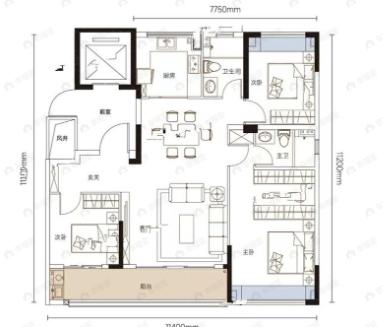 3室2厅2卫建面133平户型图