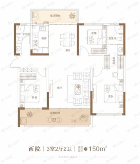 3室2厅2卫建面150m²户型图
