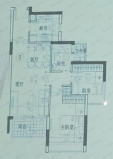 2室2厅1卫建面69m²南户型图